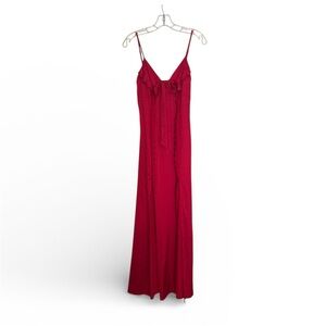 Stunning Valentine’s Day Red Satin Maxi Dress Double Front Slits